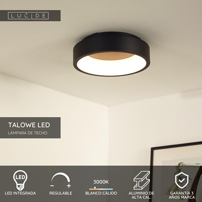 Lucide TALOWE LED - Lámpara de techo - Ø 30 cm - LED Regul. - 1x20W 3000K - Negro